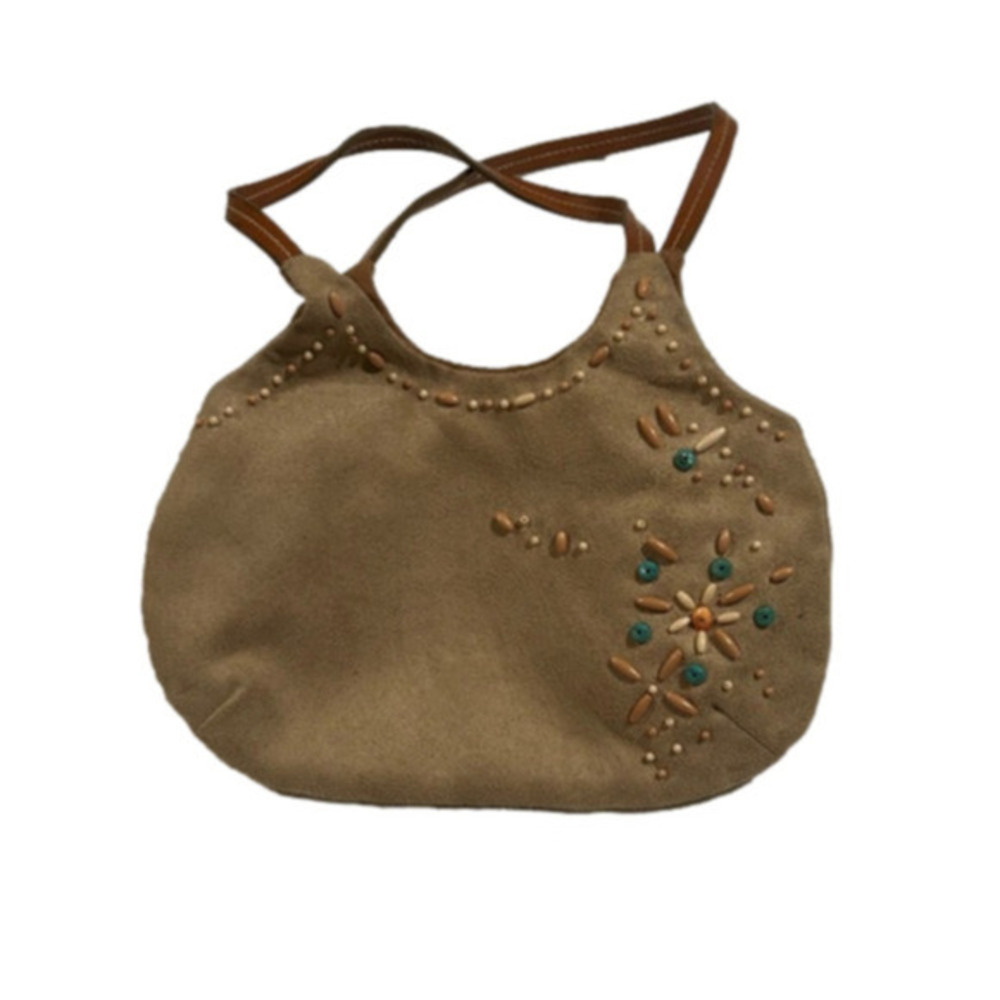 Steve Madden soft beige suede double straps handbag/wristlet.